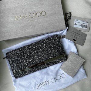 Jimmy Choo Milla Glitter Gun Metal Clutch
